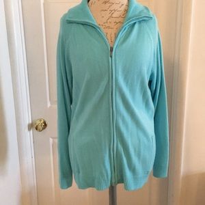 Soft turquoise blue zip up sweater jacket